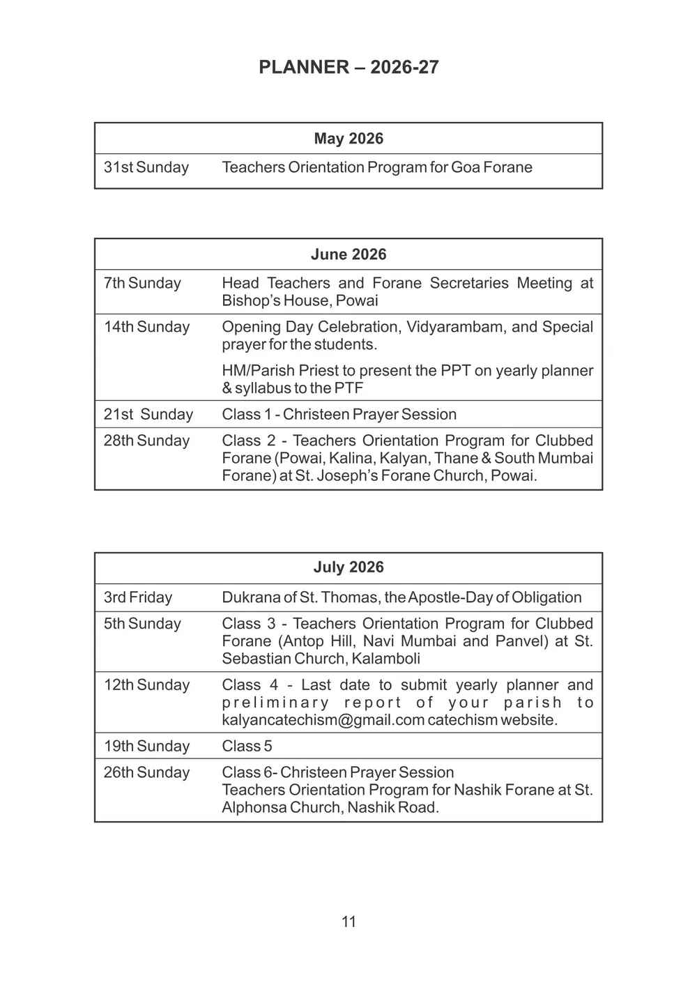 Catechetical planner 2026-27, page 1