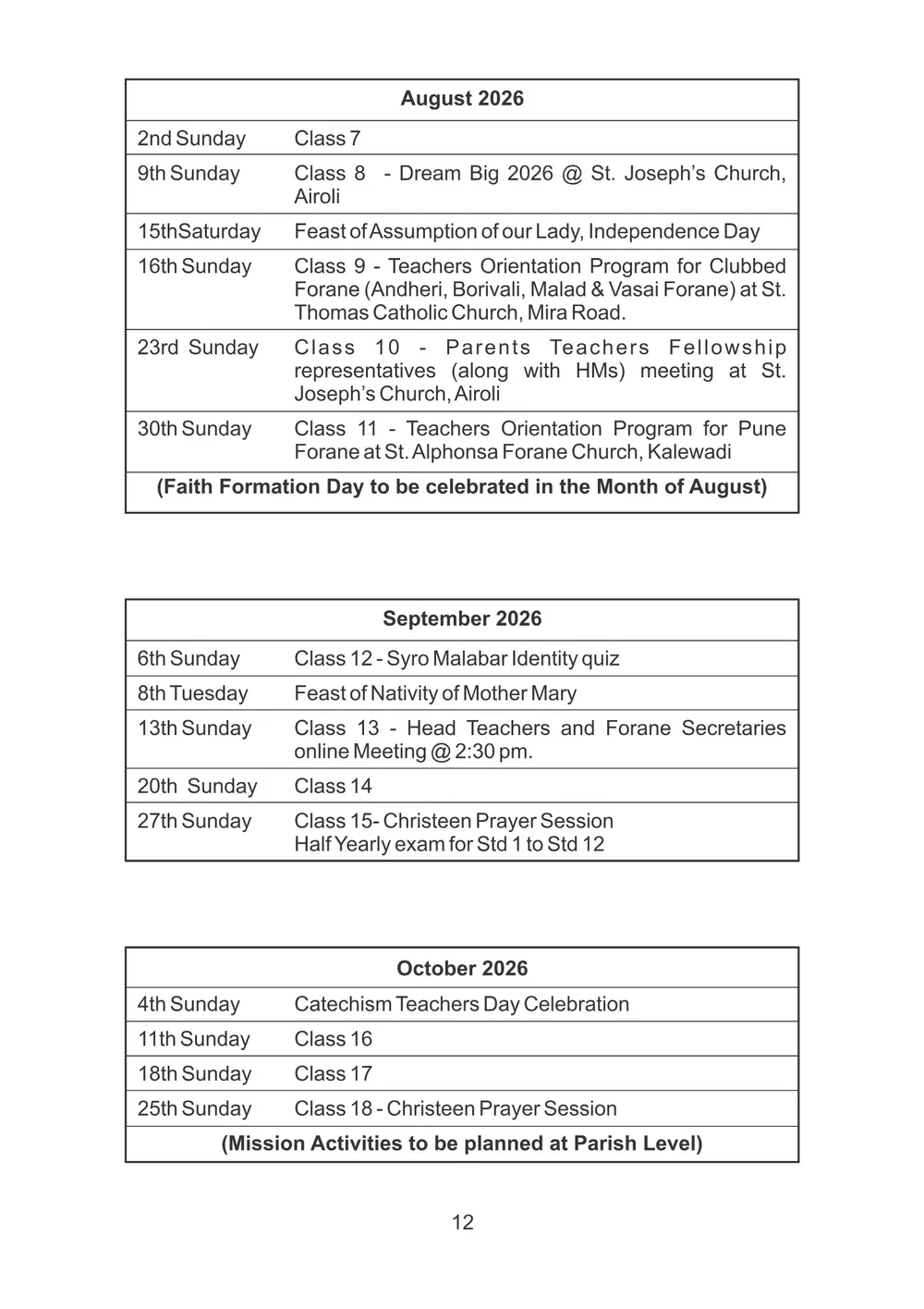 Catechetical planner 2026-27, page 2